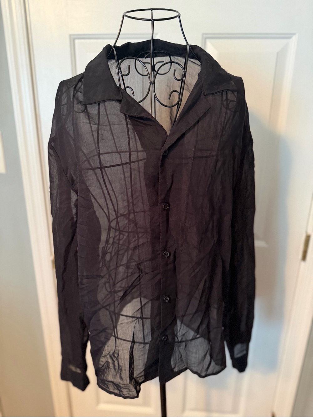 NFINITY Black Sheer Long-Sleeve Button-Down Shirt